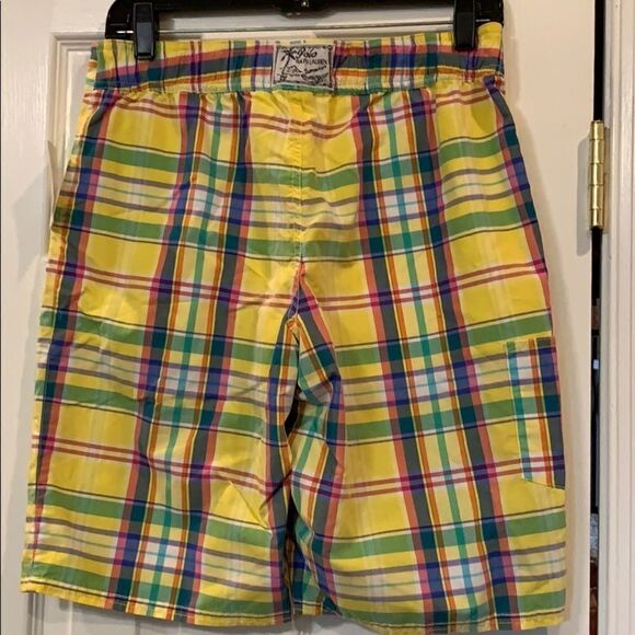 NWT New Polo by Ralph Lauren yellow plaid swim trunks Large - Picture 7 of 9